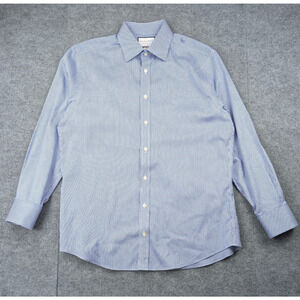 Charles Tyrwhitt Button Up Shirt Mens 16/33 Blue Houndstooth Plaid Non Iron Slim